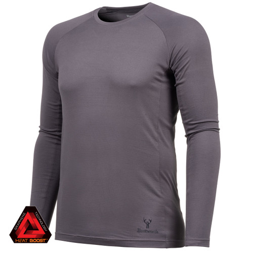 Men's Heat Boost base layer shirt with non-chaffing seams and tag-free collar